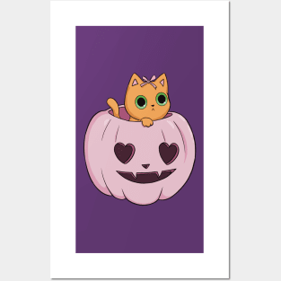 pink pumpkin orange cat heart halloween coquette dollette Posters and Art